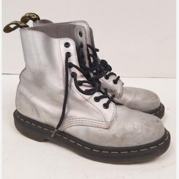 Dr Martens Silver Holographic Pascal Lace Up Combat Boots Shoes - 8 US 39 EU - Picture 2 of 8